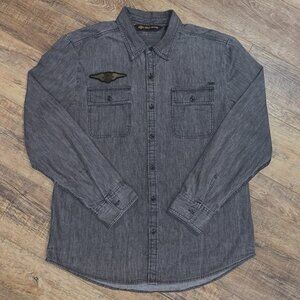 Harley Davidson 1903 Denim Shirt 13" Wing Patch Men's XL Motorcycle Work Jacket